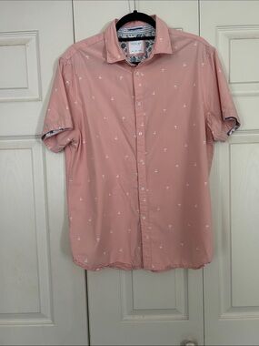 CACTUS MAN Ricky Singh Large Pink Palmtree Short-Sleeve Casual Button-Down Shirt
